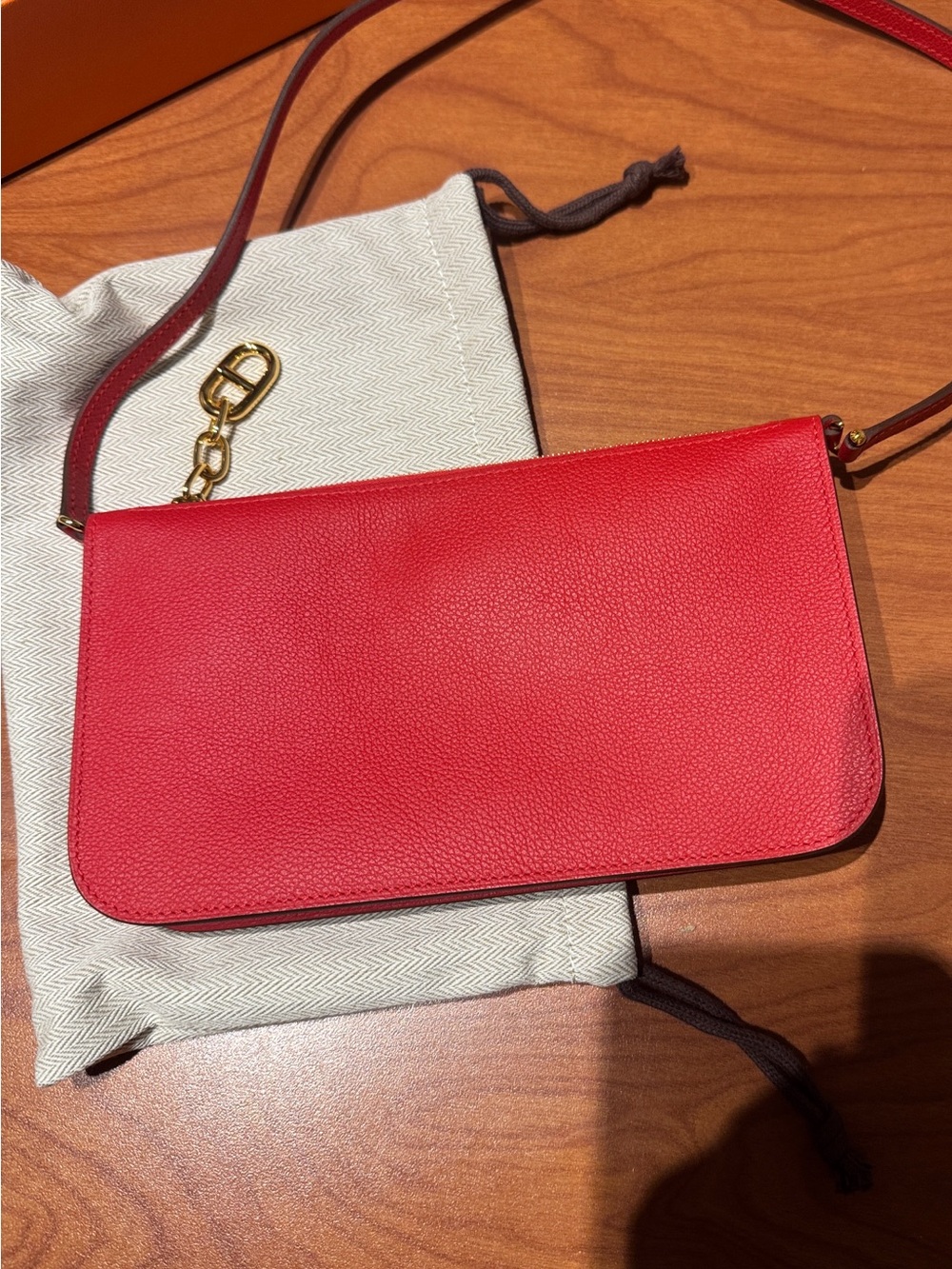Red Leather Crossbody Bag - Women's Shoulder Bag Hermes Zipengo - Picture 2 of 6
